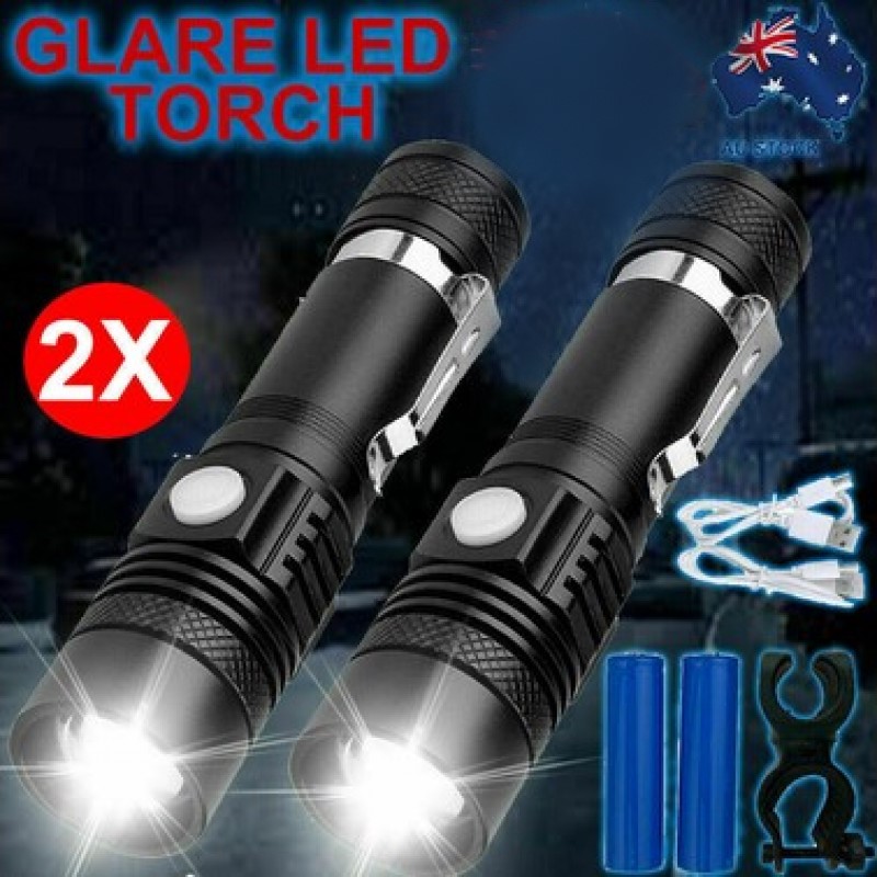 2X 60000lm CREE Q3-WC T6 LED USB Rechargeable Flashlight Torch