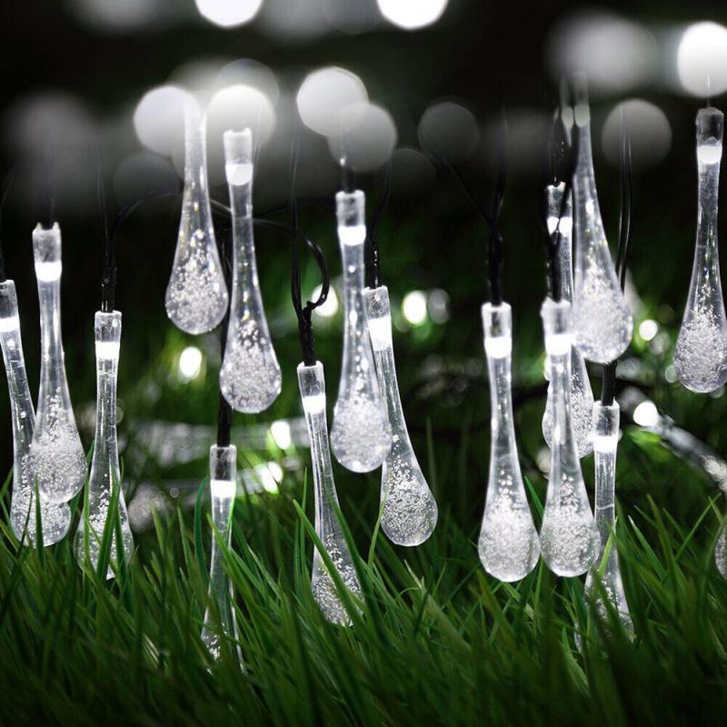 Solar Fairy String Lights 30 LED Raindrop Garden Christmas Tree Outdoor Lamp White