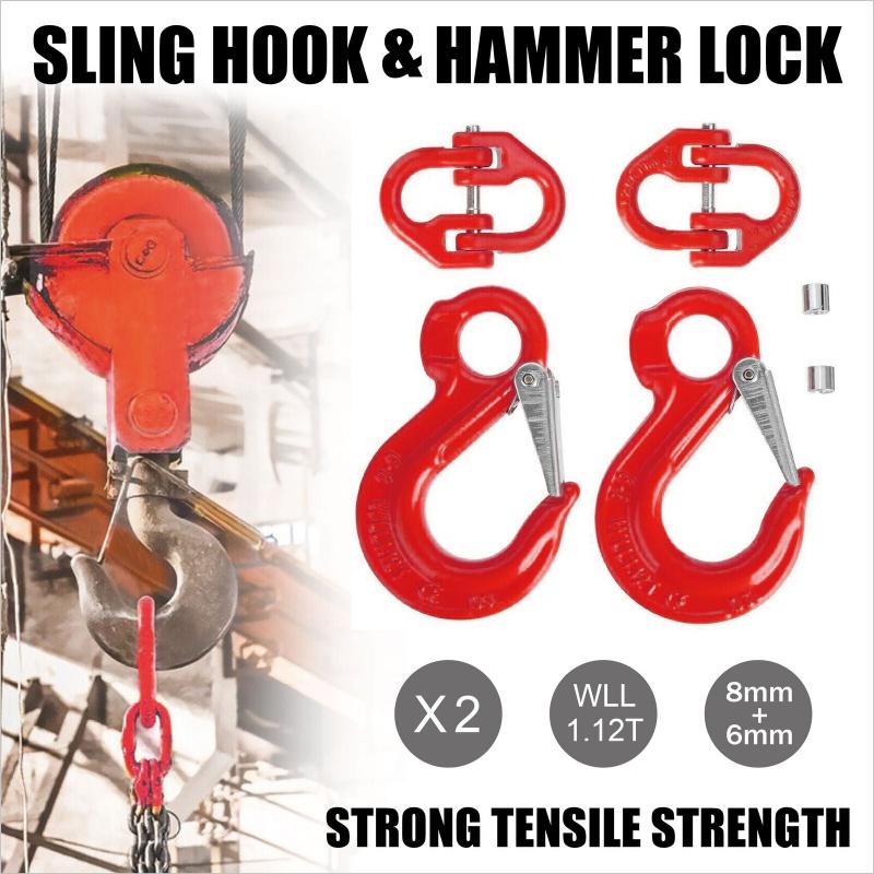 2X (8mm Hammerlock  6mm Eye Sling Hook) Caravan Trailer Chain connecting Extend