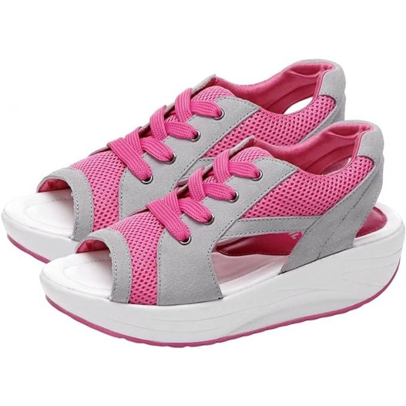Non Slip Mesh Peep Toe Cutout Sneaker, Summer Platform Sandals Shoes Size 39