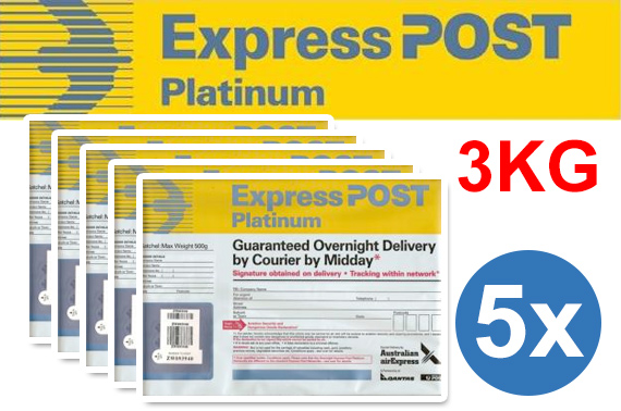 5x Prepaid 3kg Express Post Platinum Satchel With Tracking