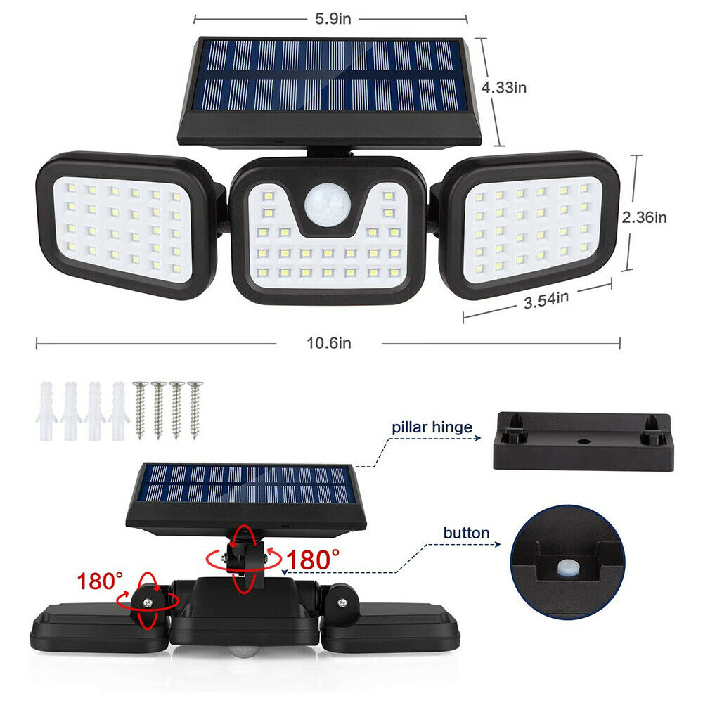 3 Head Solar Motion Sensor Light Outdoor Garden Wall Security Flood ...