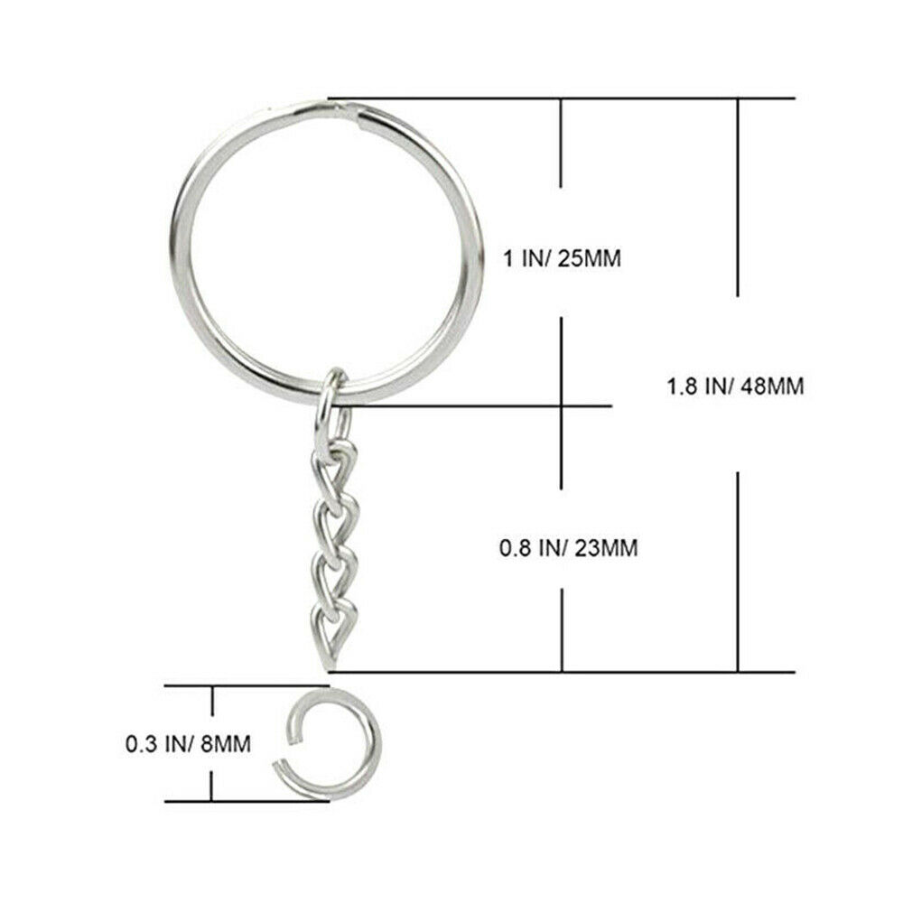 10x Bulk Split Metal Key Rings Keyring Blanks With Link Chains For DIY ...