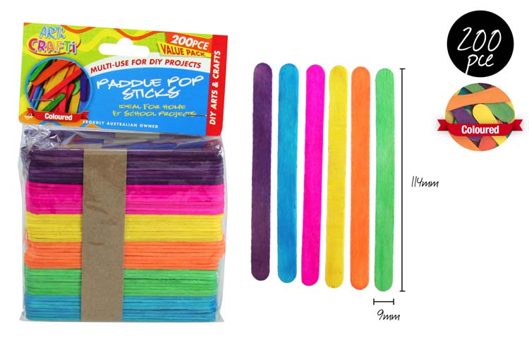 200pc Paddle Pop Sticks Multiuse for DIY Projects