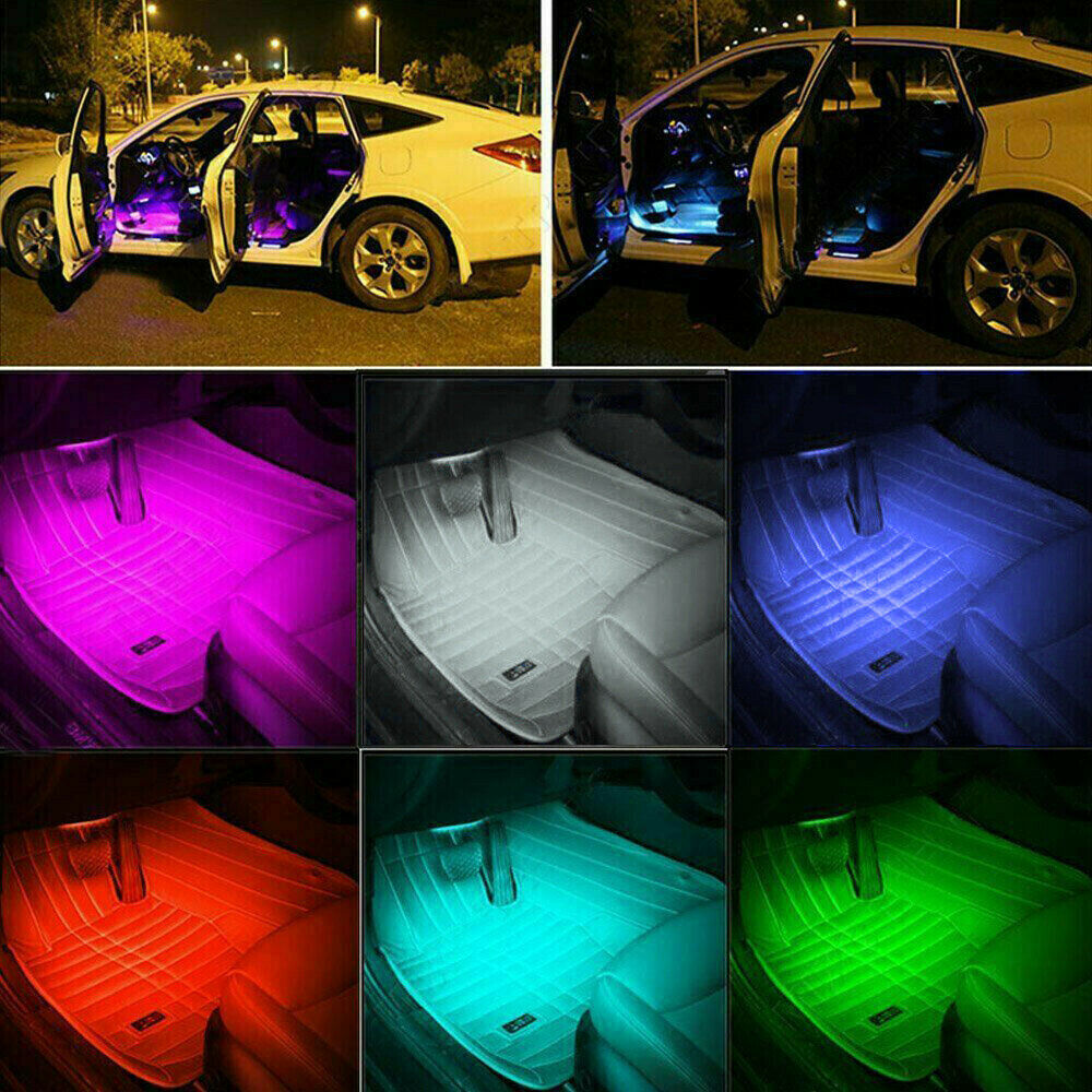 4X 12V 12LED RGB Car Interior LED Strip Lights Wireless Remote Control