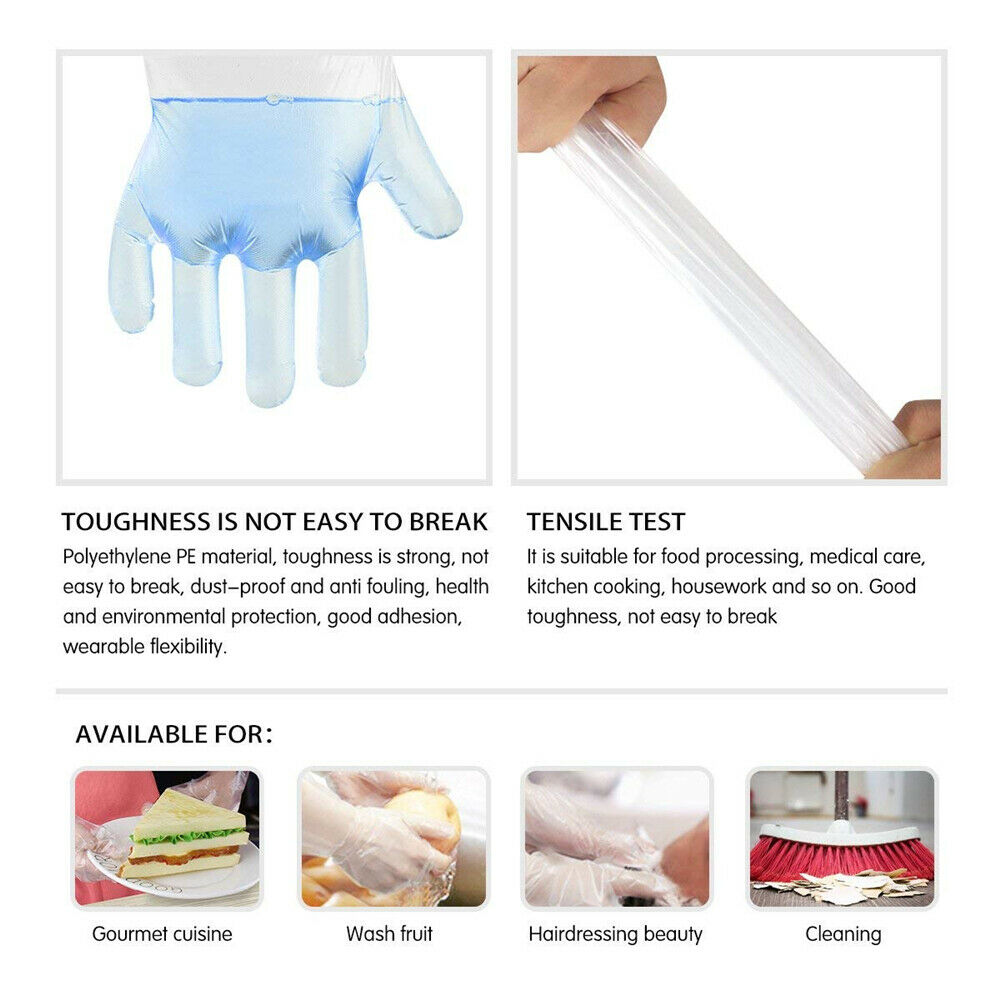 200pcs Disposable PE Plastic Clear Gloves Kitchen Restaurant Food ...