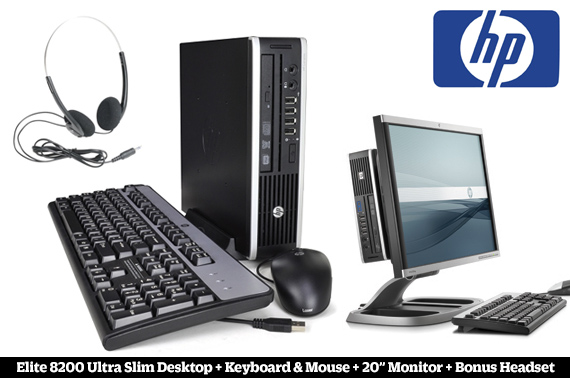 Ex Leased Hp Elite 00 Ultra Slim Desktop W Monitor Free Bonus Headphones