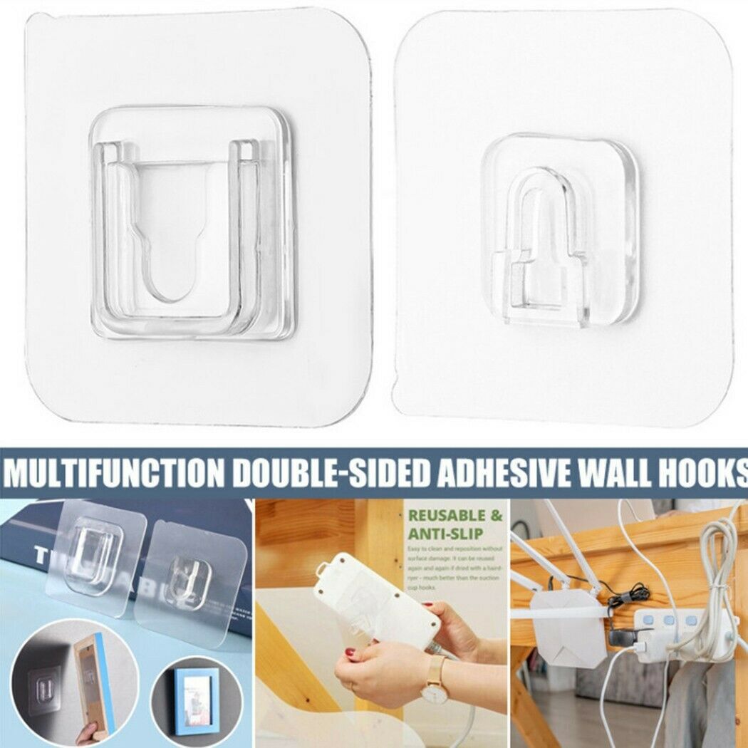 1 Pair Double-Sided Adhesive Wall Hooks Hanger Strong Transparent Suction  Cup Sucker Wall Storage Holder For Kitchen Bathroom - Buy 1 Pair Double-Sided  Adhesive Wall Hooks Hanger Strong Transparent Suction Cup Sucker