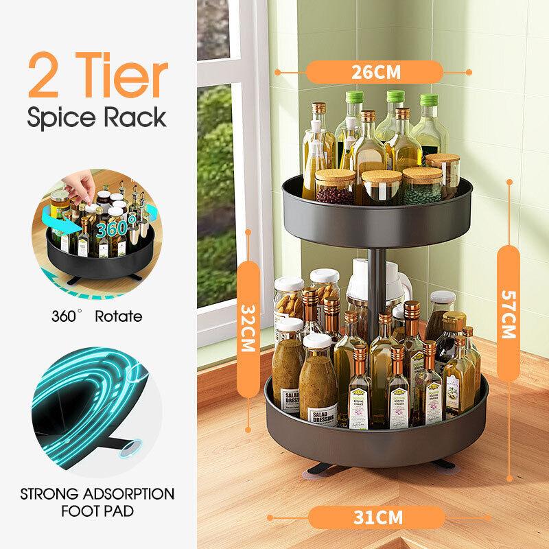 Spice Rack 360° Rotate Lazy Turntable Jar Storage Organizer Shelf Anti-Slip Tray