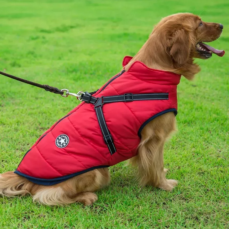 Warm Fleece Large Dog Jacket Waterproof Pet Coat Winter Dog Clothes (L)
