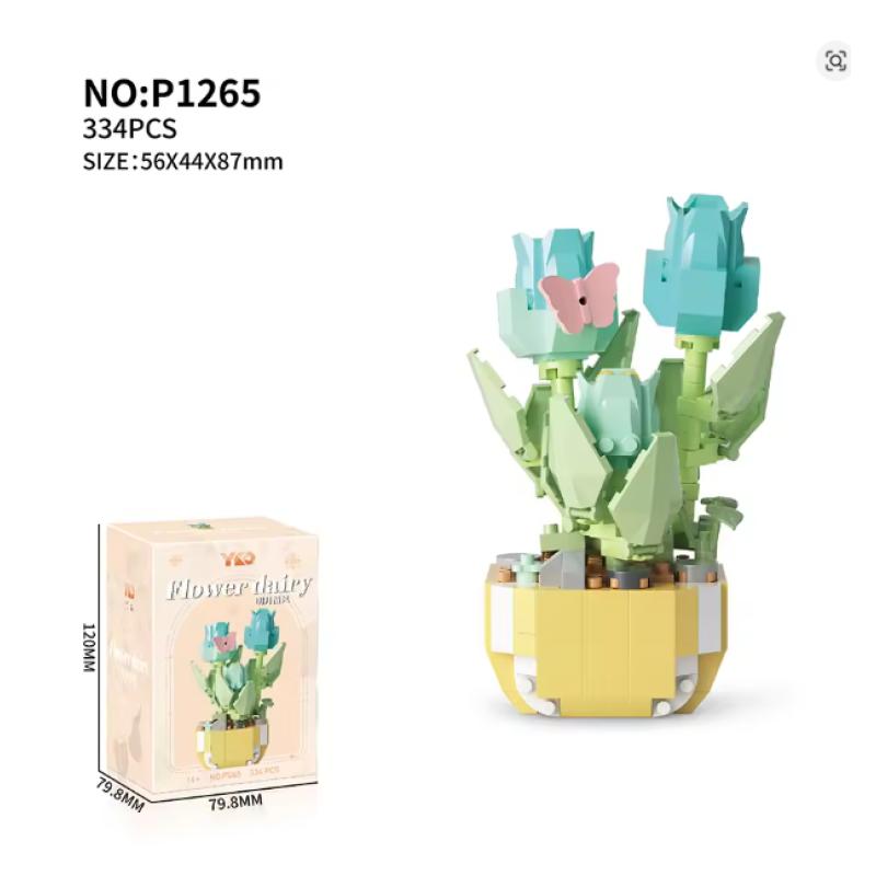 Free shipping P1265 Mini Potted Building Block Set Plastic Flowers Kids DIY Toy No Box