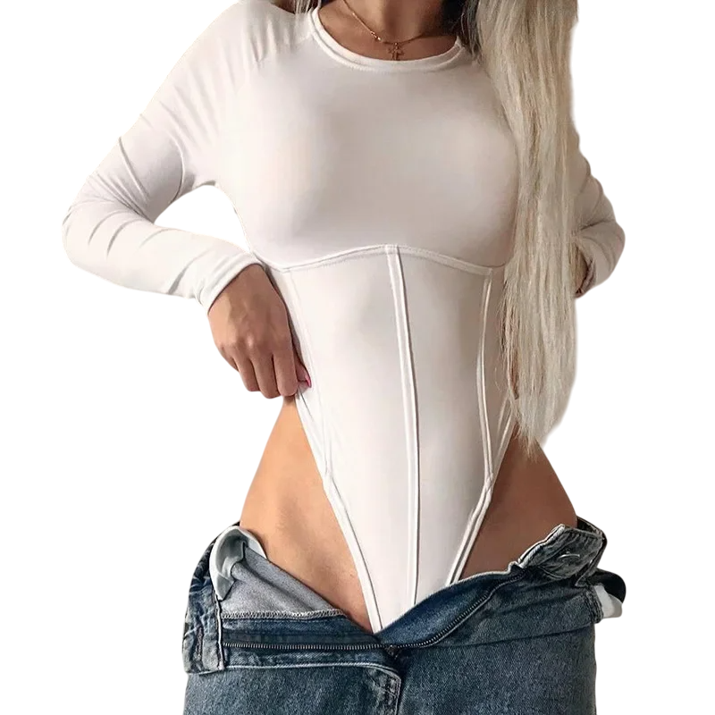Free shipping White L Women’s Slim Fit Long Sleeve Jumpsuit Solid Color Sexy Spring Summer