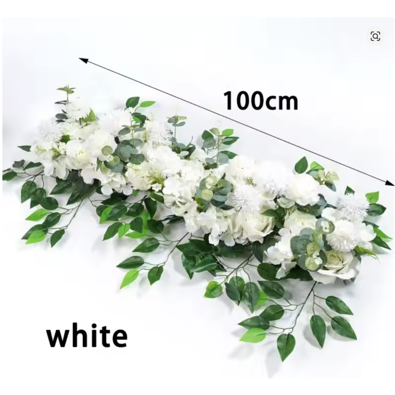 White 100cm Luxury Artificial Rose Flower Row Wedding Table Centerpiece Decor