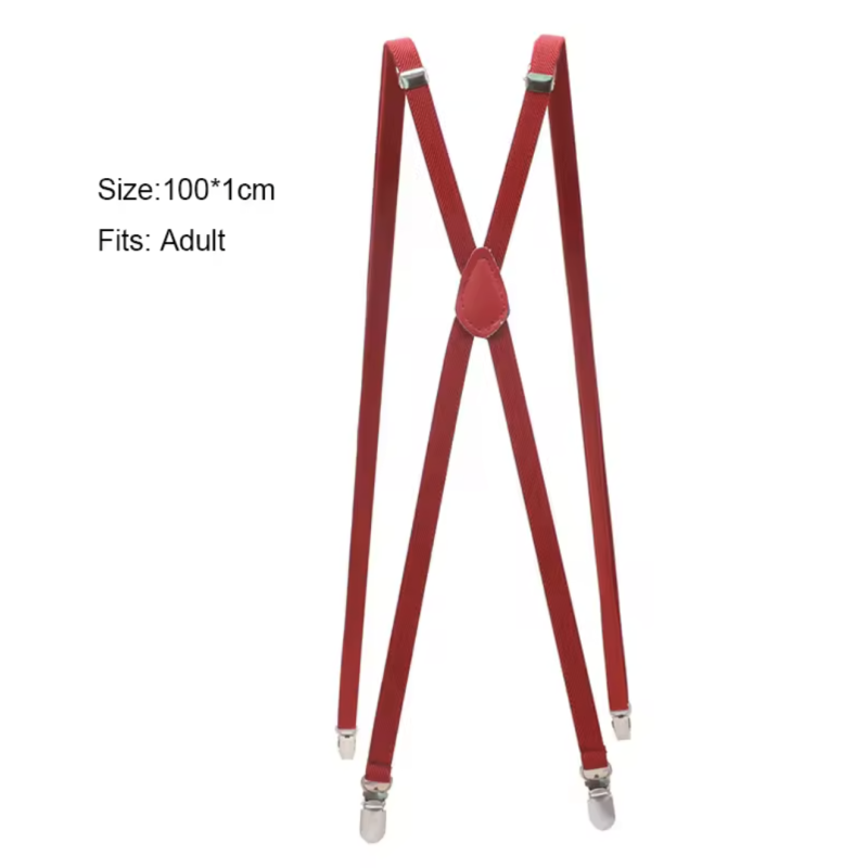 1CM Red Skinny Adjustable Clip-On Suspenders Unisex Slim Trouser Braces