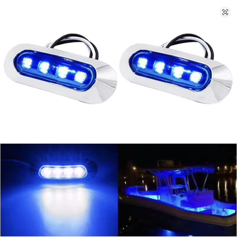 2pcs Blue LED Boat Navigation Lights Waterproof Marine Strip for Yacht Kayak