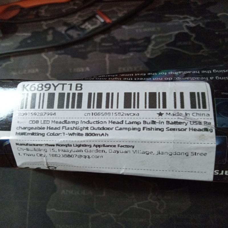 1-White COB LED Induction Headlamp USB Rechargeable 800mAh Battery