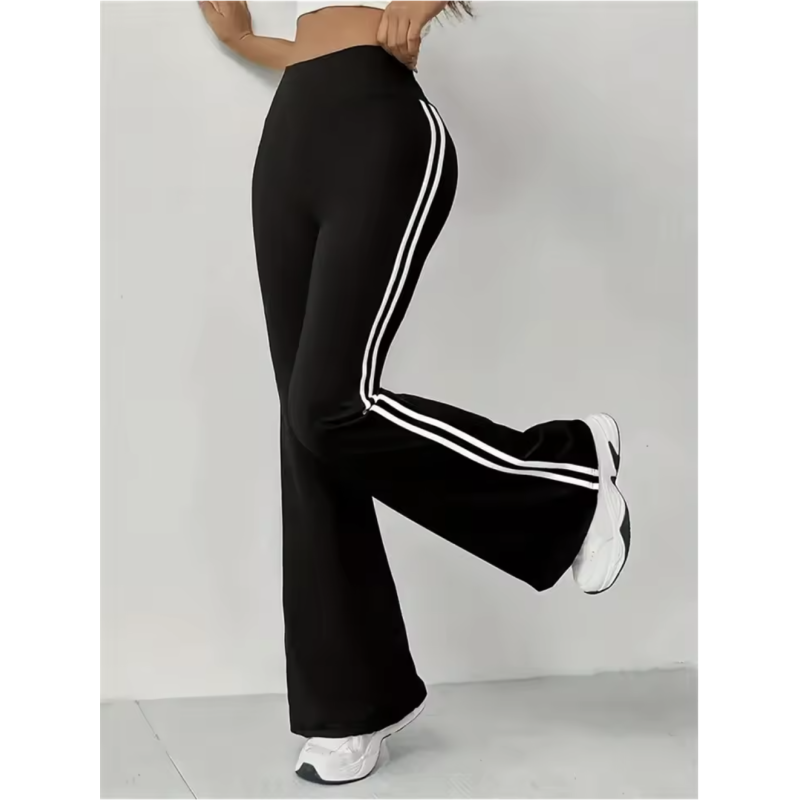 Black Women’s Slim High-Waist Flare Pants M, Casual Micro Pull Trousers