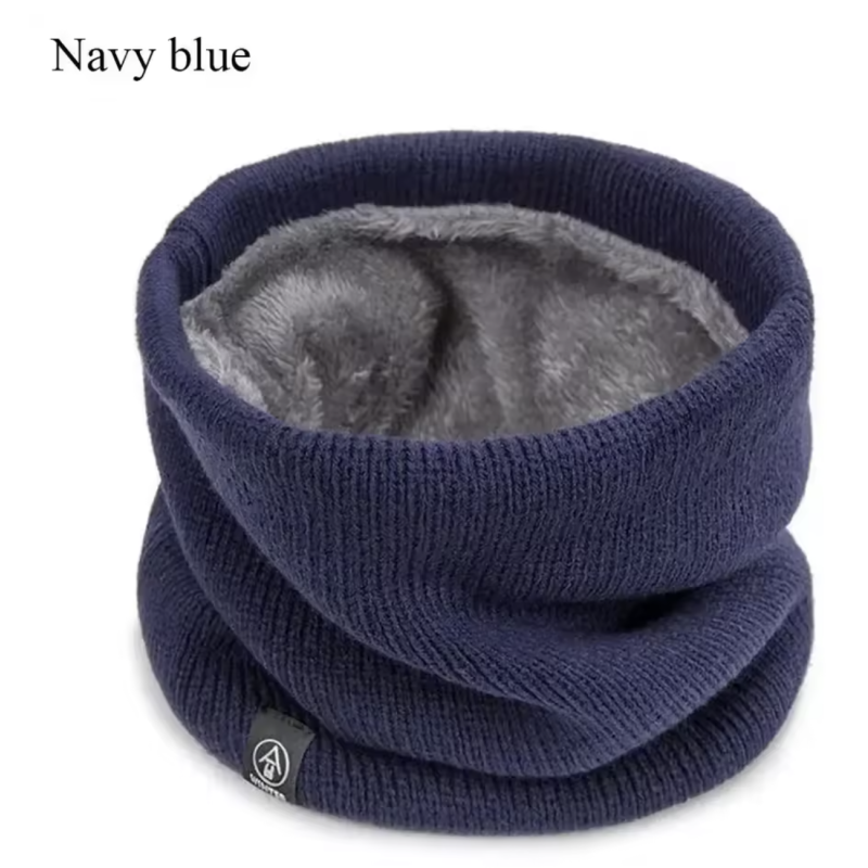 Navy Blue Y379-5 Knitted Neck Warmer Scarf with Face Cover for Winter Sports