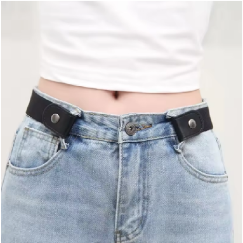 Black Simple Elastic Unisex Woven Belt Adjustable for Jeans