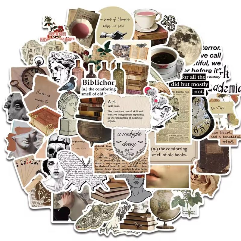 Color: 50pcs 50pcs Retro Dark Academia Graffiti Stickers for DIY Decoration