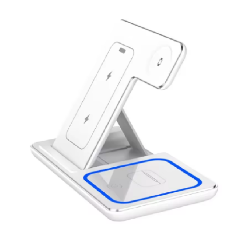 White 3-in-1 Foldable Wireless Charger Stand for iPhone iWatch AirPods