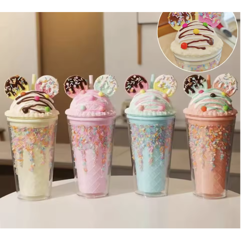 450ml Cute Girls Water Bottle Sequins BPA-Free Double Wall Tumbler with Straw