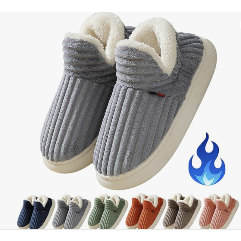 Gray 46-47 Pluffi Thick-Soled Plush Winter Warm Fuzzy Slipper Booties