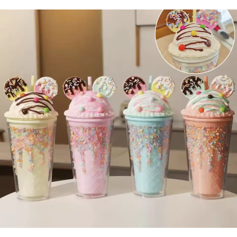 450ml Girls Cute Sequins Water Bottle BPA-Free Double Wall Tumbler with Straw