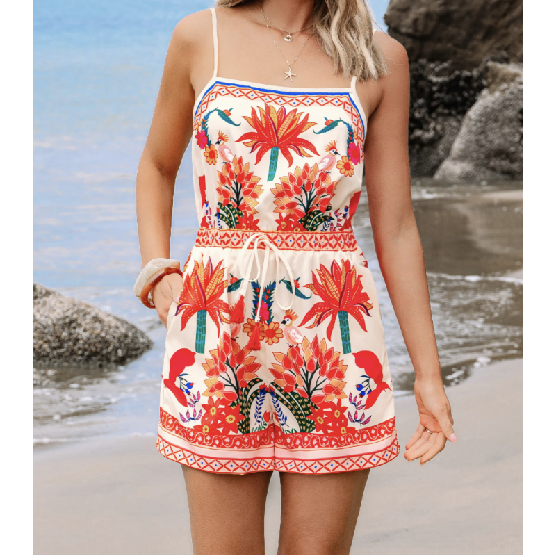 Size:M  Papaya Leaf Tropical Romper