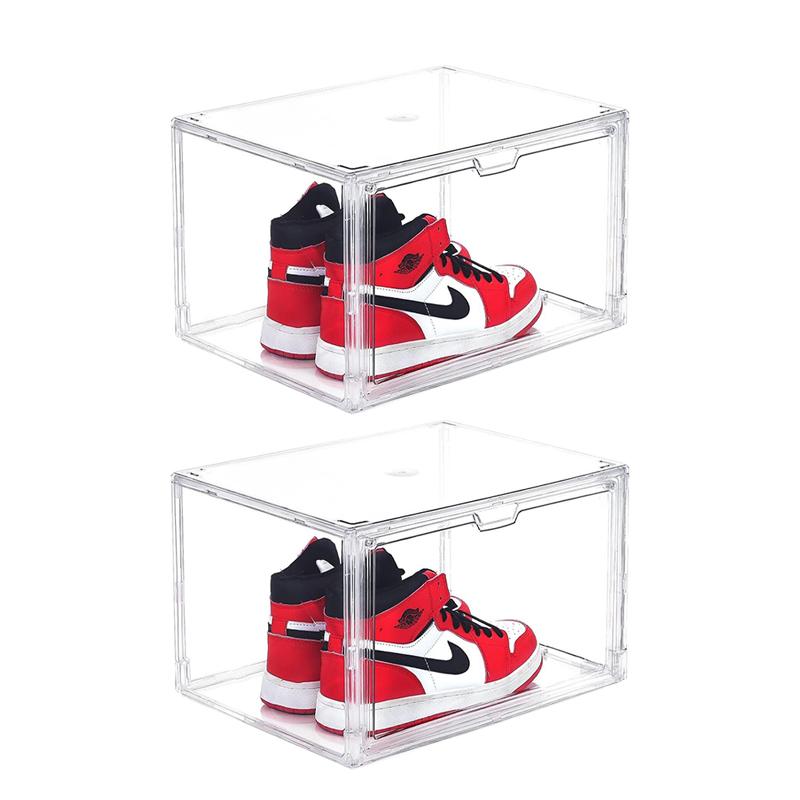 Foldable Shoe box，Clear Plastic Stackable Shoe Box,Clear Shoe Organizer QTY 2 Pack
