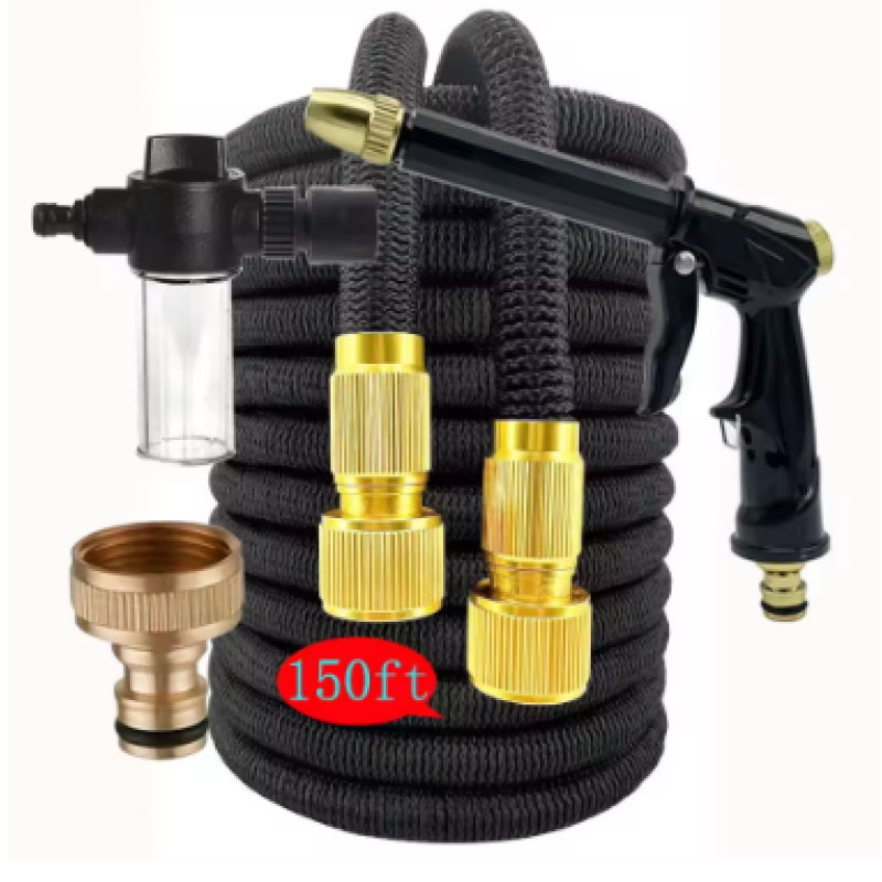Black 75ft 3/4'' Expandable Garden Water Hose with Metal Connector