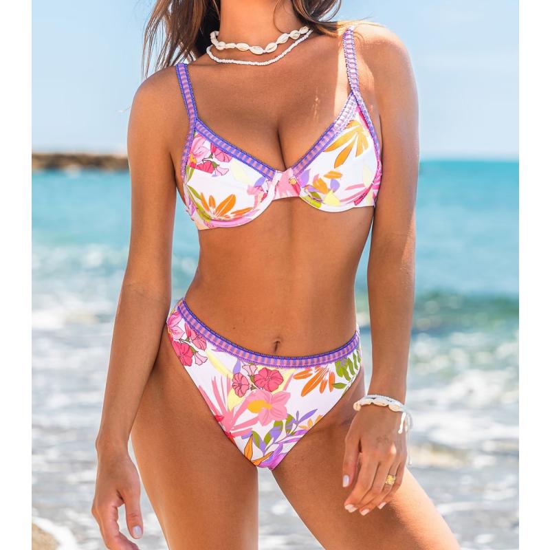 Top Size M Bottom Size S Spring Poem Floral Underwire High Leg Bikini Set