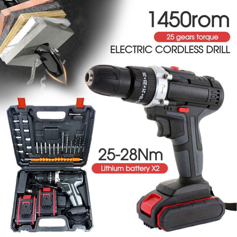 88V BRUSHLESS HEAVY DUTY CORDLESS DRILL IMPACT DRIVER KIT HAMMER  2 BATTERY Box
