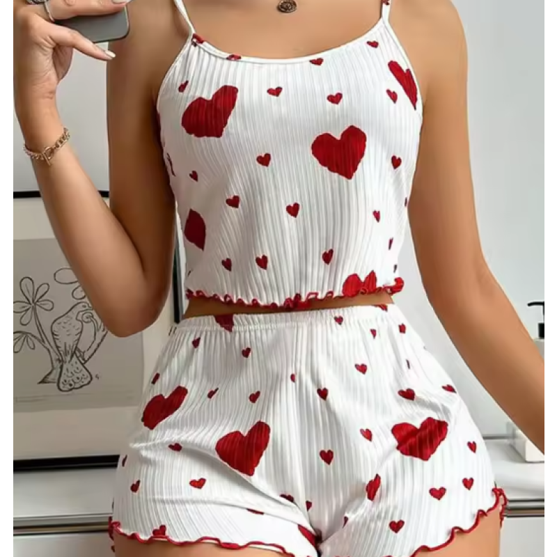 Red Size L Women’s 2-Piece Pajama Set – Soft Tank Top & Shorts Sleepwear