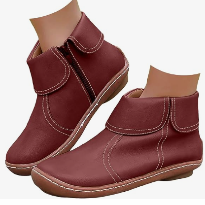 41 sized golden brown Women Flat Ankle Boots Round Toe