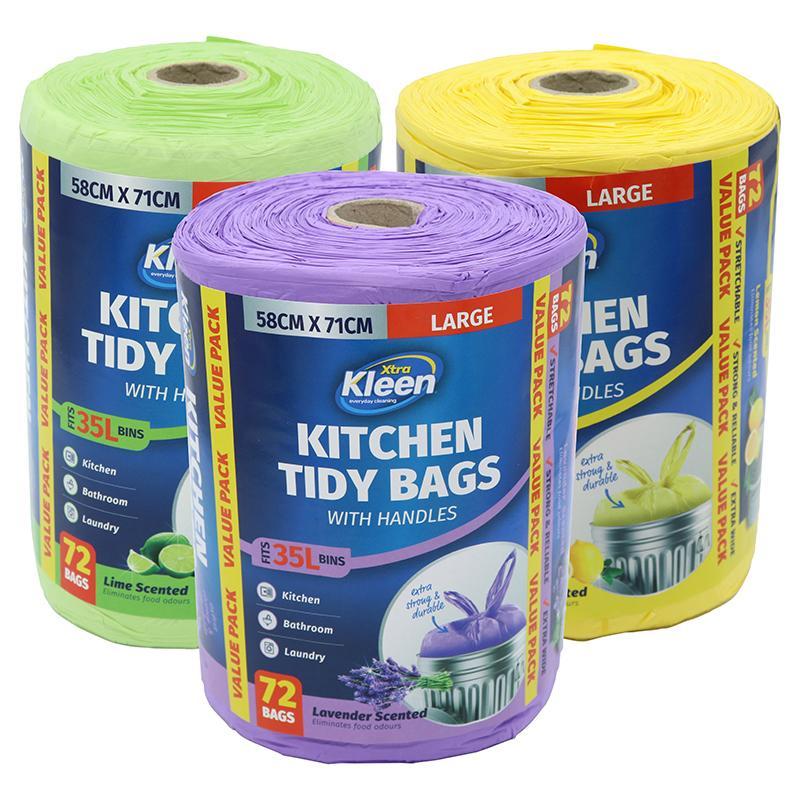 Bin Liner Kitchen Tidy Garbage Bag with Handle 35L 58cm x 71cm 72pk Large - Scented Lavender, Lemon,