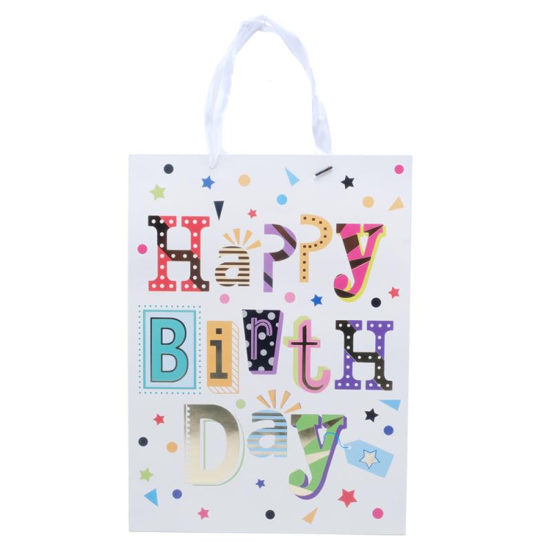 Gift Bag Foil Happy Birthday - 30x41x12cm (Large) 4 Assorted Colours