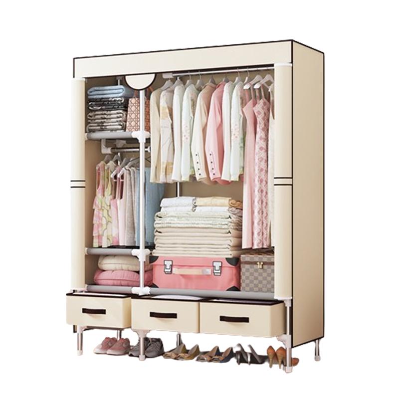 3 door wardrobe with Rolling door Beige