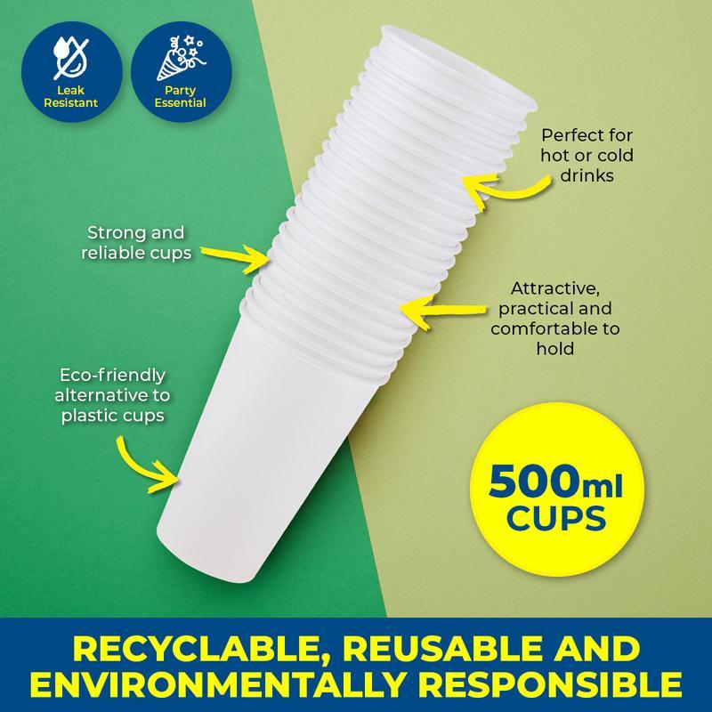 Disposable Paper Cup 20pk 500ml - White