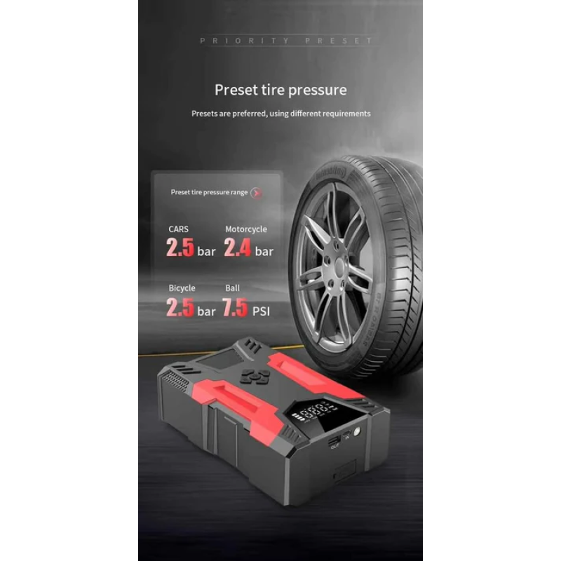 37000mWh 12V car emergency starting power supply with power bank car battery inflator pump all-in-on